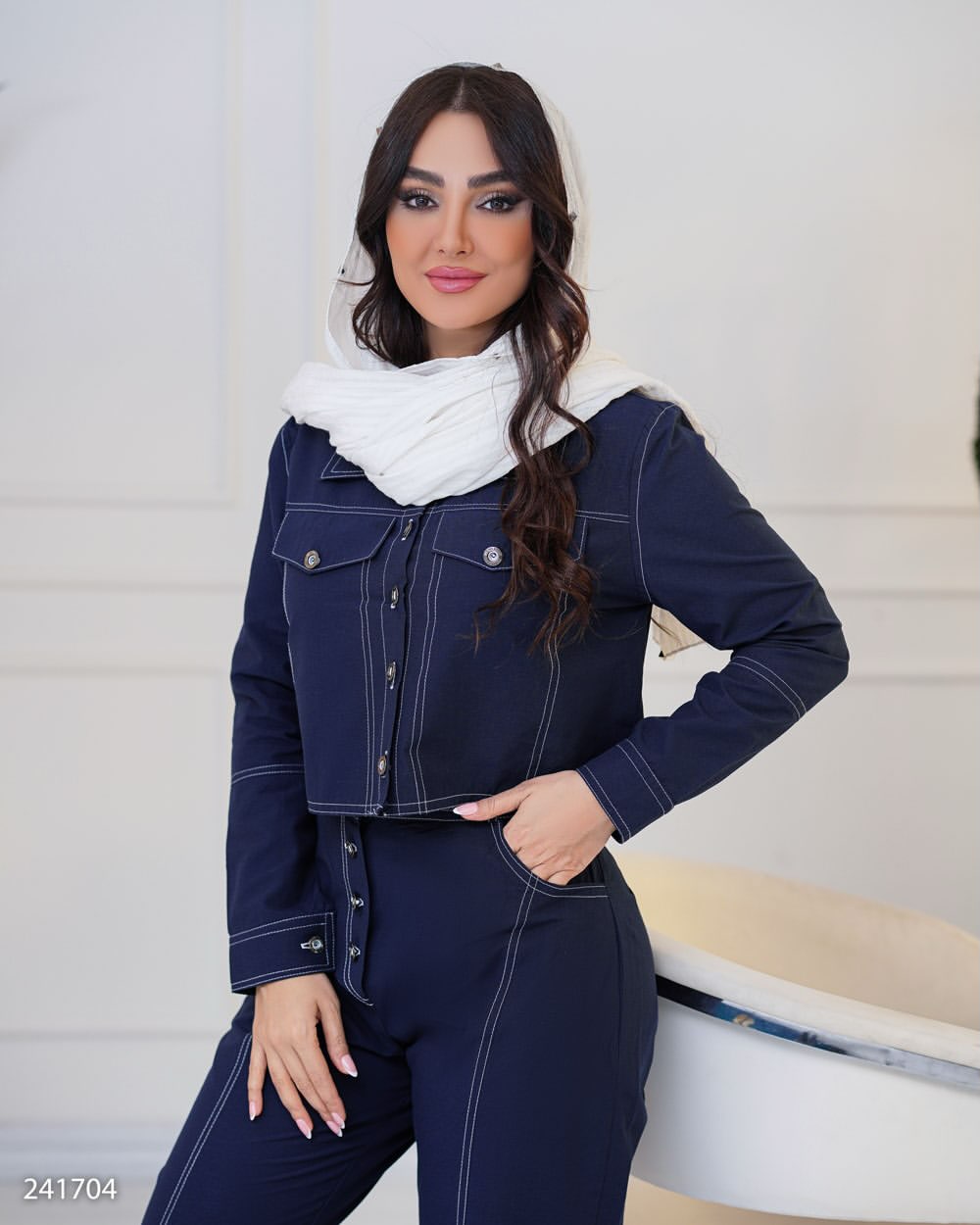کراپ کت و شلوار زنانه  کتان مدل آرتیمان
