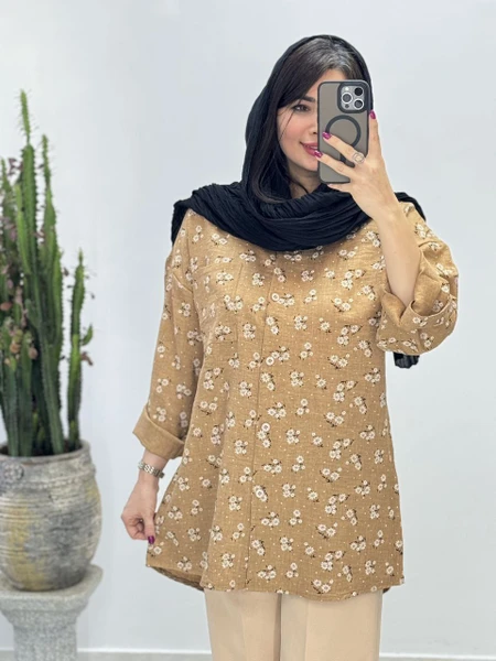 شومیز زنانه طرح گل گچی استین بلند