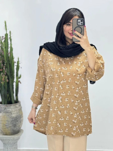 شومیز زنانه طرح گل گچی استین بلند