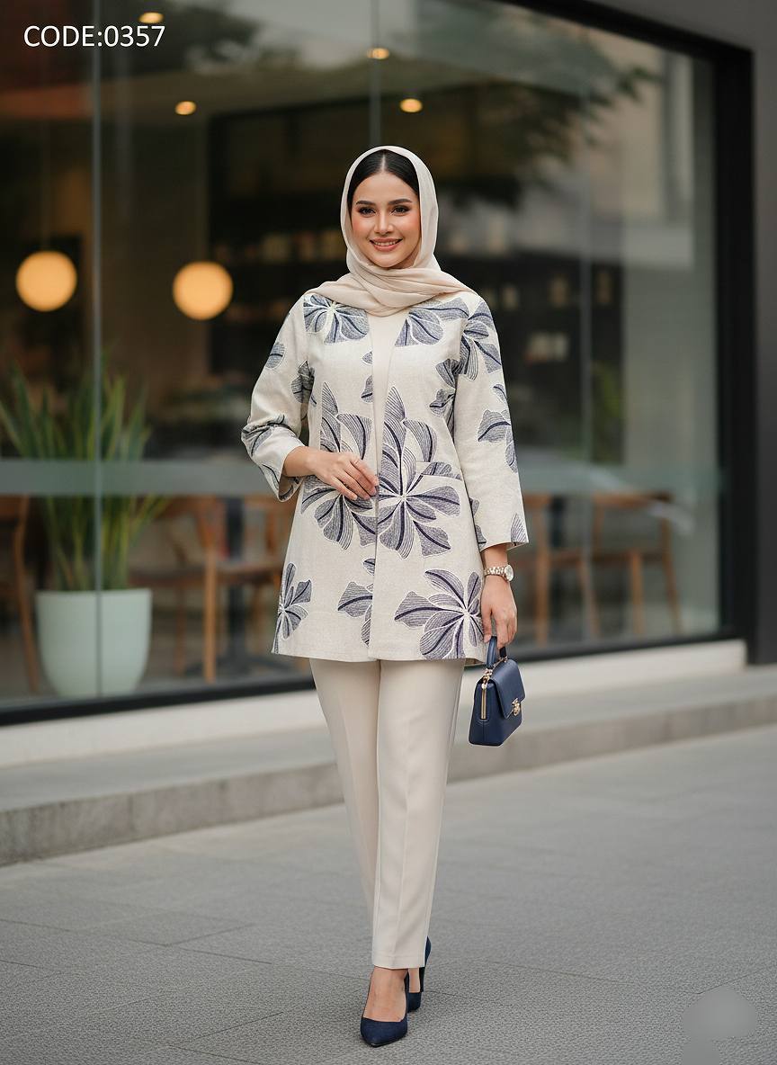 کت لینن تمام گلدوزی زنانه مدل رخساره
