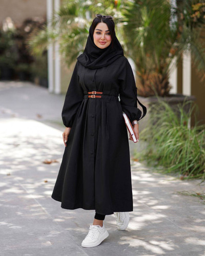 مانتو بلند دانشجویی زنانه مدل کمند(همراه با کمربند چرم)
