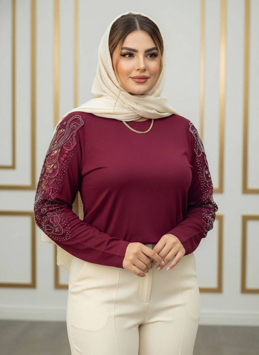 شومیز گیپوری نگین دار مدل سوگل