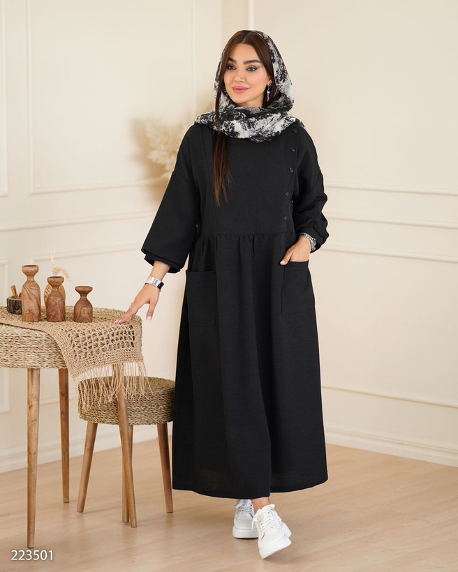 کفتان بلند زنانه جنس شانتون نخ مدل رایمن