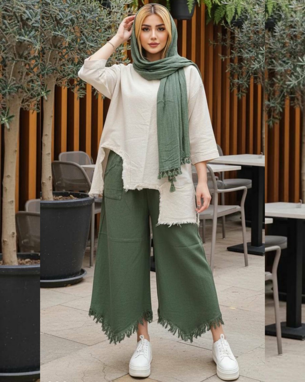 ست دو تیکه رویه و شلوار الیاف طبیعی