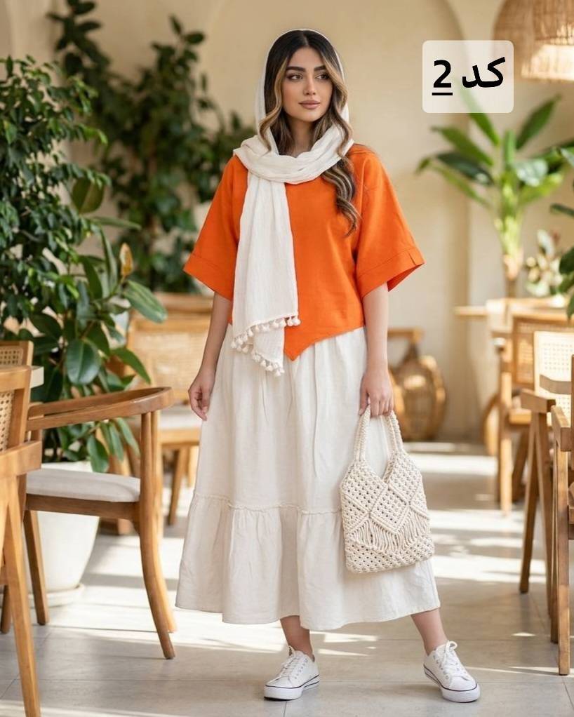 ست سه تیکه شومیز، دامن و شال زنانه الیاف طبیعی