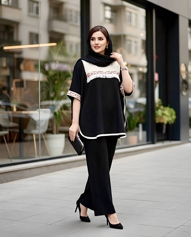 ست پانچ و شلوار زنانه با خرجکار هندی شیک
