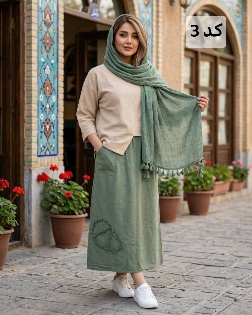 ست دو تیکه کراپ دامن زنانه الیاف طبیعی