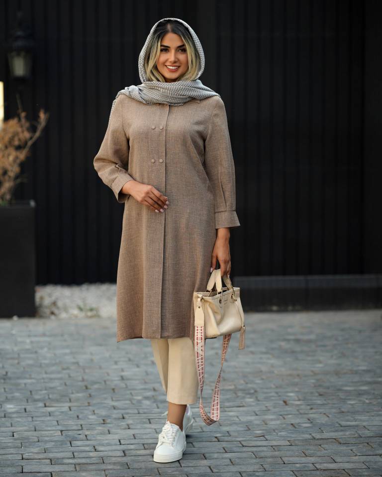 مانتو لنین زنانه جلو دگمه مدل رویینا