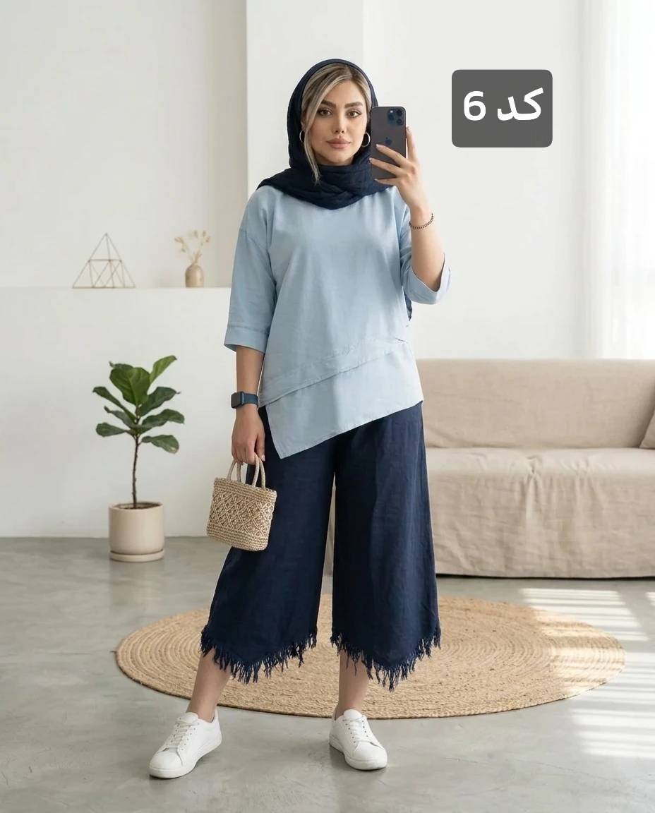 ست دو تیکه کراپ با شلوار زنانه الیاف طبیعی
