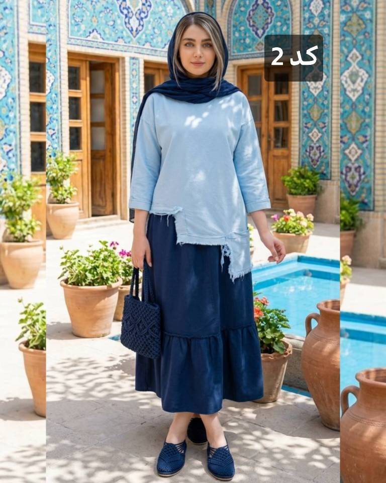 ست دو تیکه شومیز دامن زنانه الیاف طبیعی