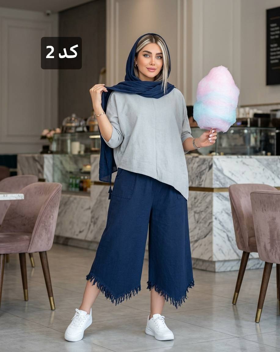 ست دو تیکه شومیز شلوار زنانه الیاف طبیعی