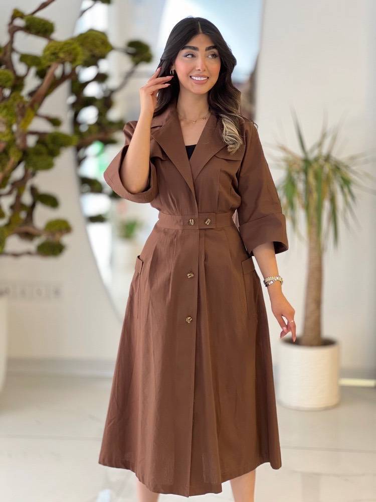 مانتو بلند زنانه لنین 4 جیب کمرکش