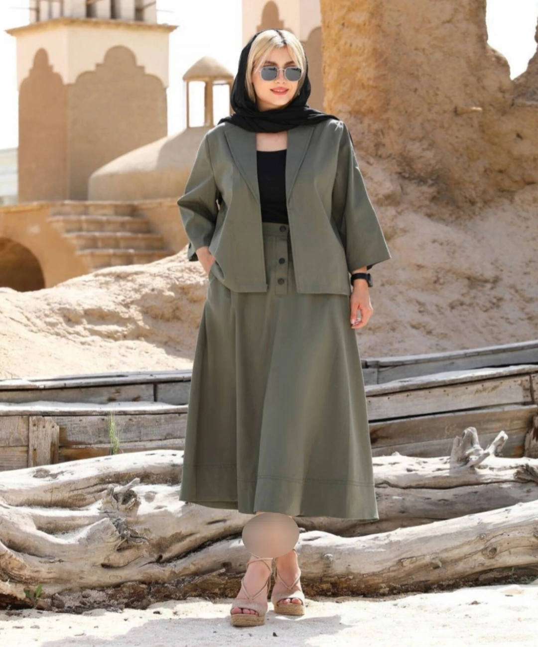 کت دامن لینن دگمه دار مدل تیمان