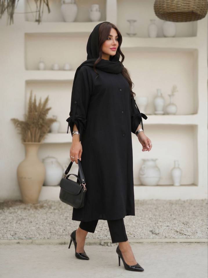 مانتو بلند زنانه یقه ژاپنی مدل شانا