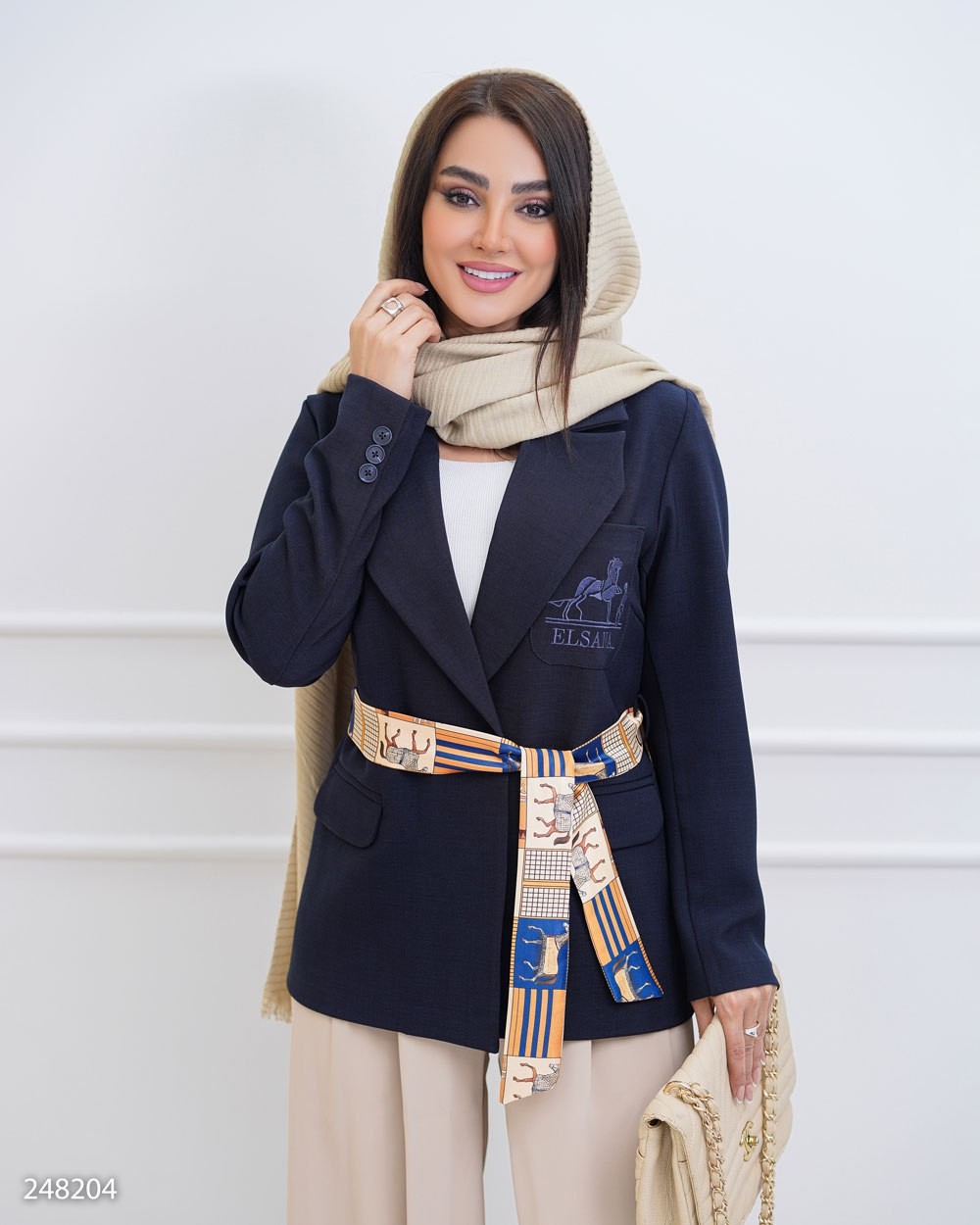 کت زنانه کمربند هرمس مدل نیلرام