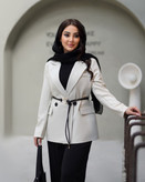 کت دو دگمه با کمربند چرمی مدل سایدا