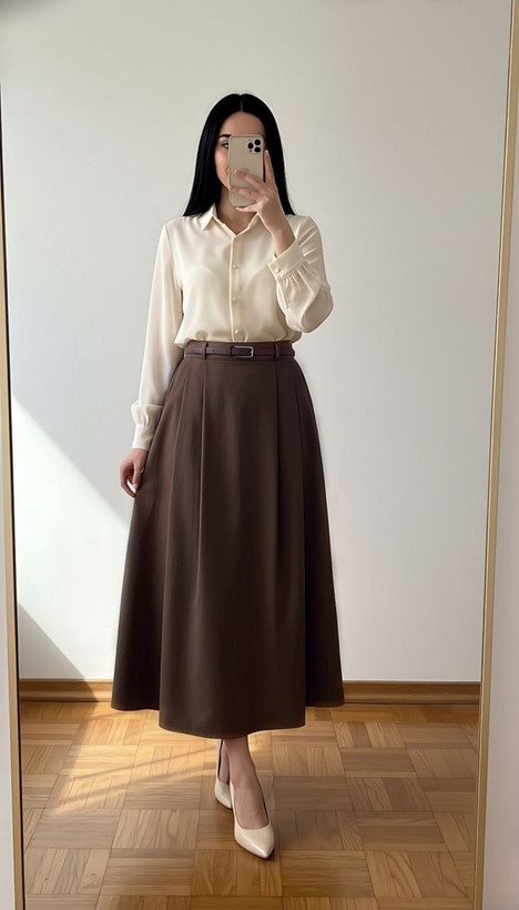 دامن کرپ لطیف وارداتی کمربند دار مدل نیلرز