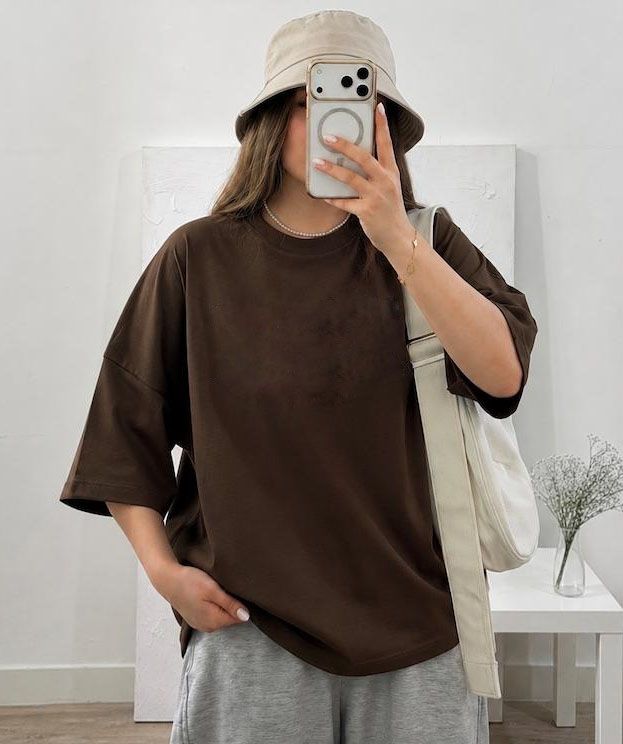 تیشرت باکسی نخ پنبه سوپر زنانه بیسیک ف
