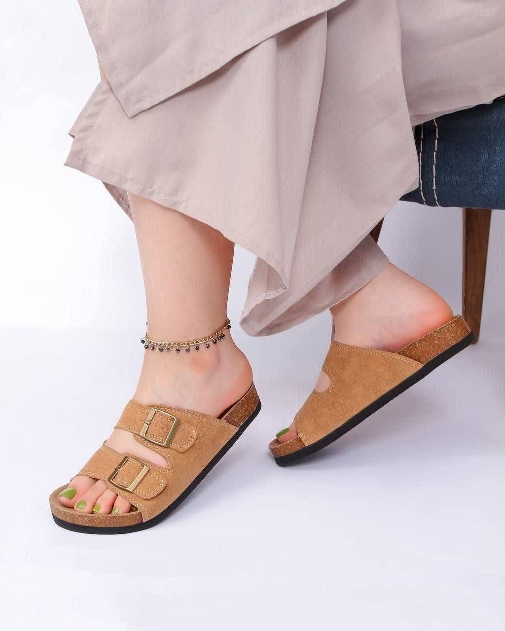 صندل دو سگک با زیره چوب پنبه سه سانتی