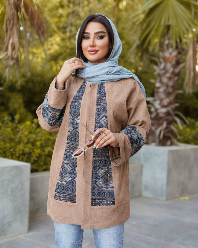 مانتو مخمل کبریتی یقه گرد مدل تیارا