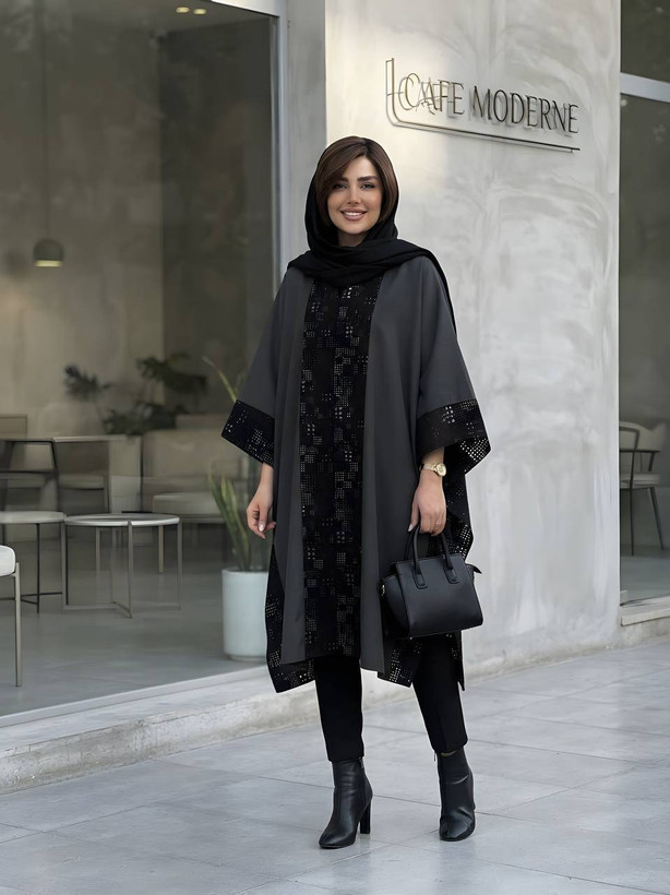 مانتو عبایی ترکیبی با مخمل ژاکارد