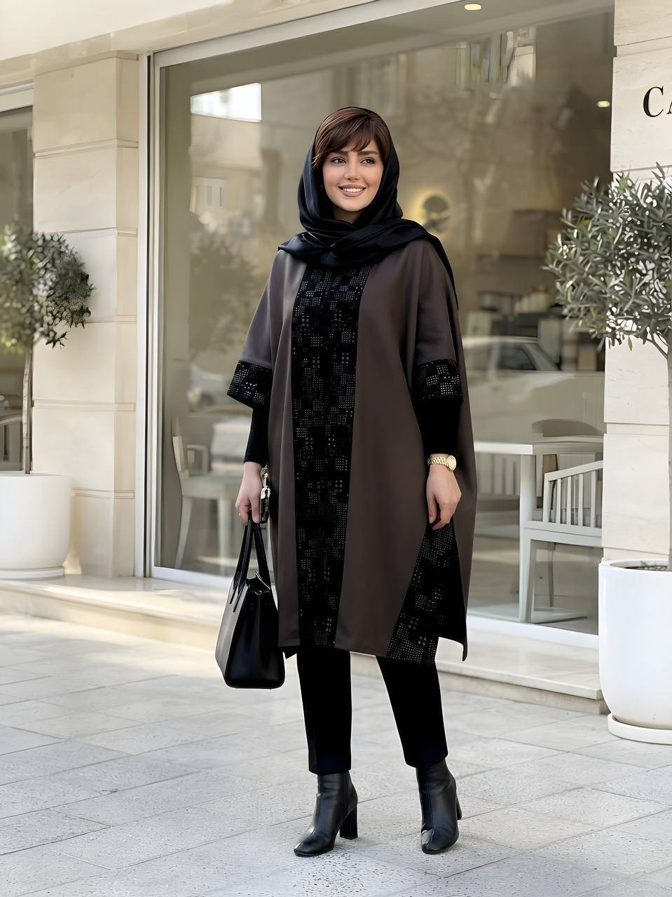 مانتو عبایی ترکیبی با مخمل ژاکارد