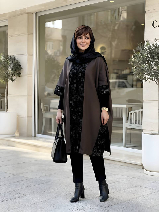 مانتو عبایی ترکیبی با مخمل ژاکارد