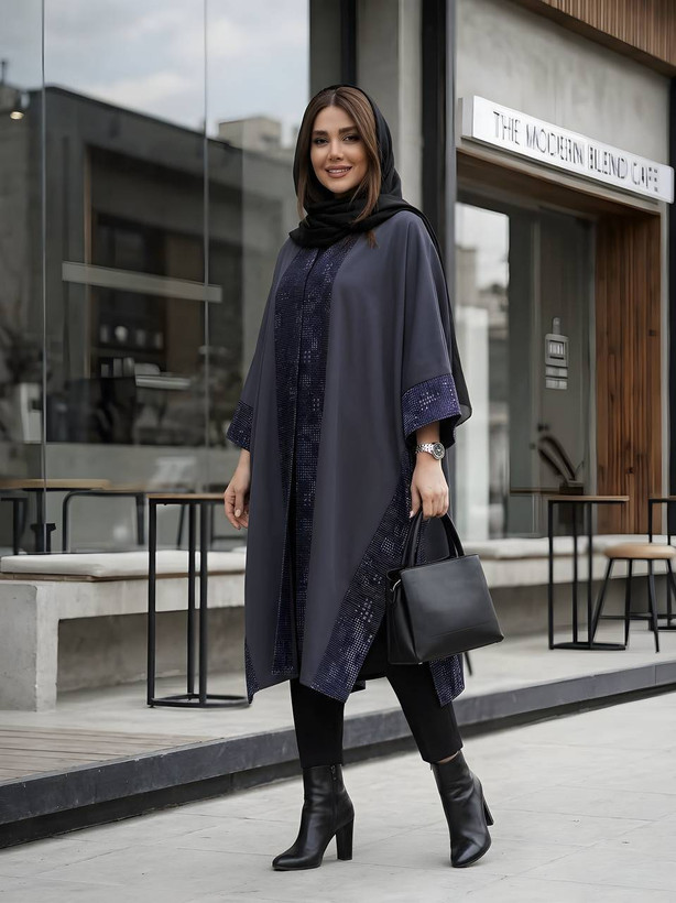 مانتو عبایی ترکیبی با مخمل ژاکارد