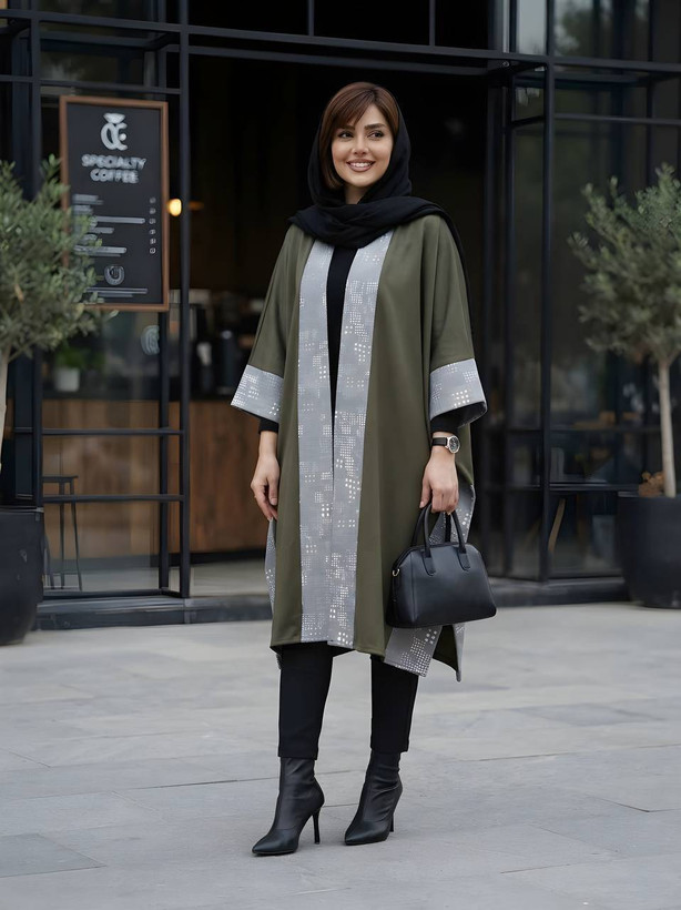 مانتو عبایی ترکیبی با مخمل ژاکارد