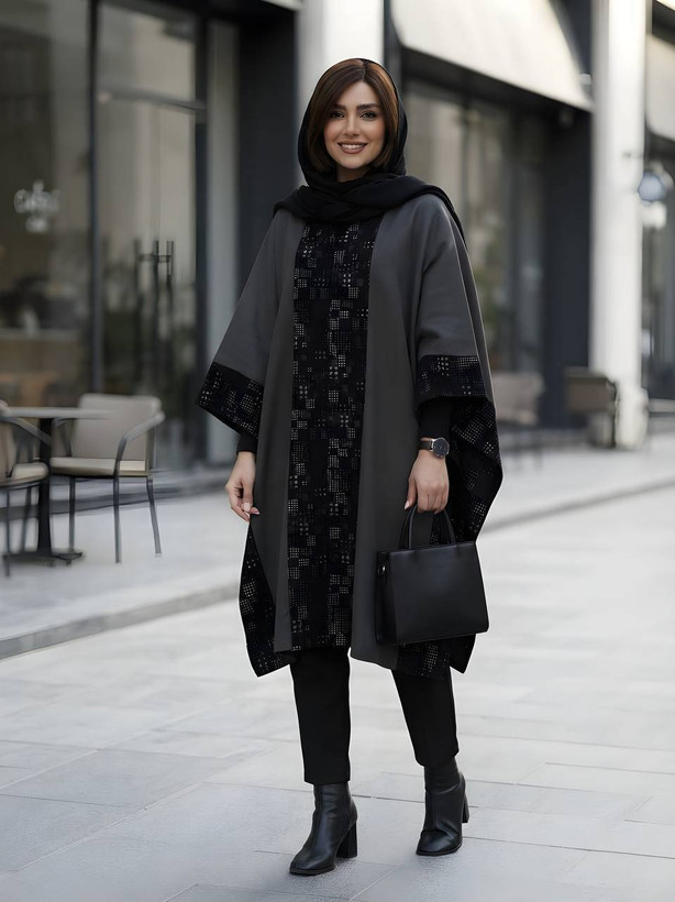 مانتو عبایی ترکیبی با مخمل ژاکارد