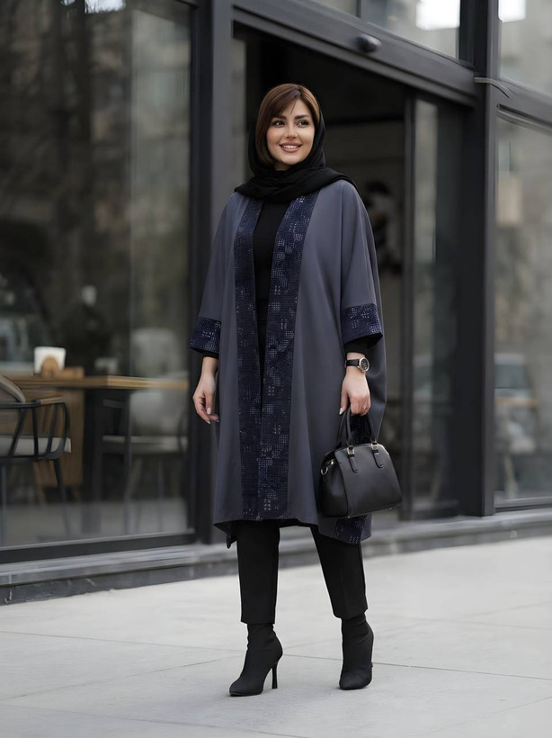 مانتو عبایی ترکیبی با مخمل ژاکارد