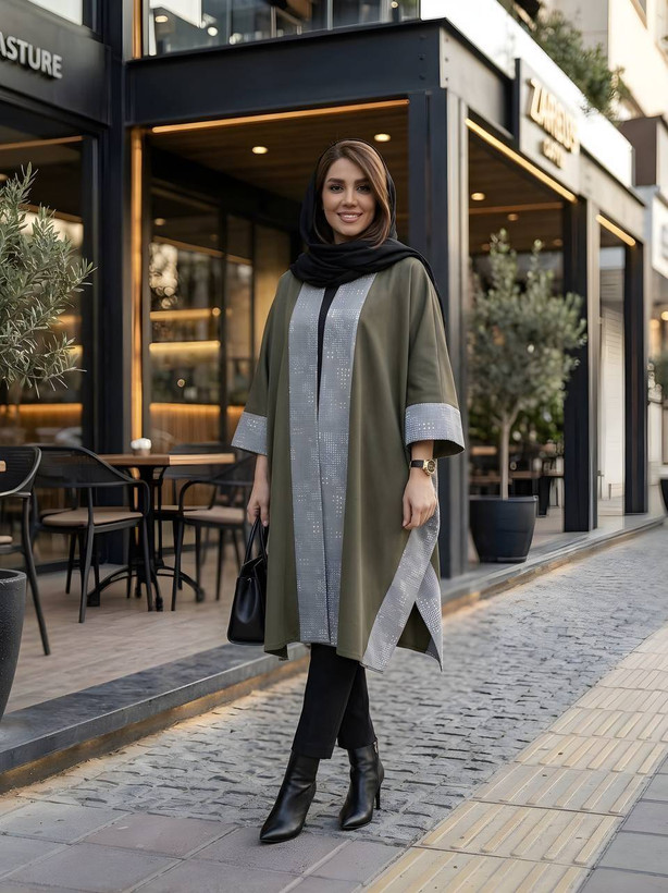 مانتو عبایی ترکیبی با مخمل ژاکارد